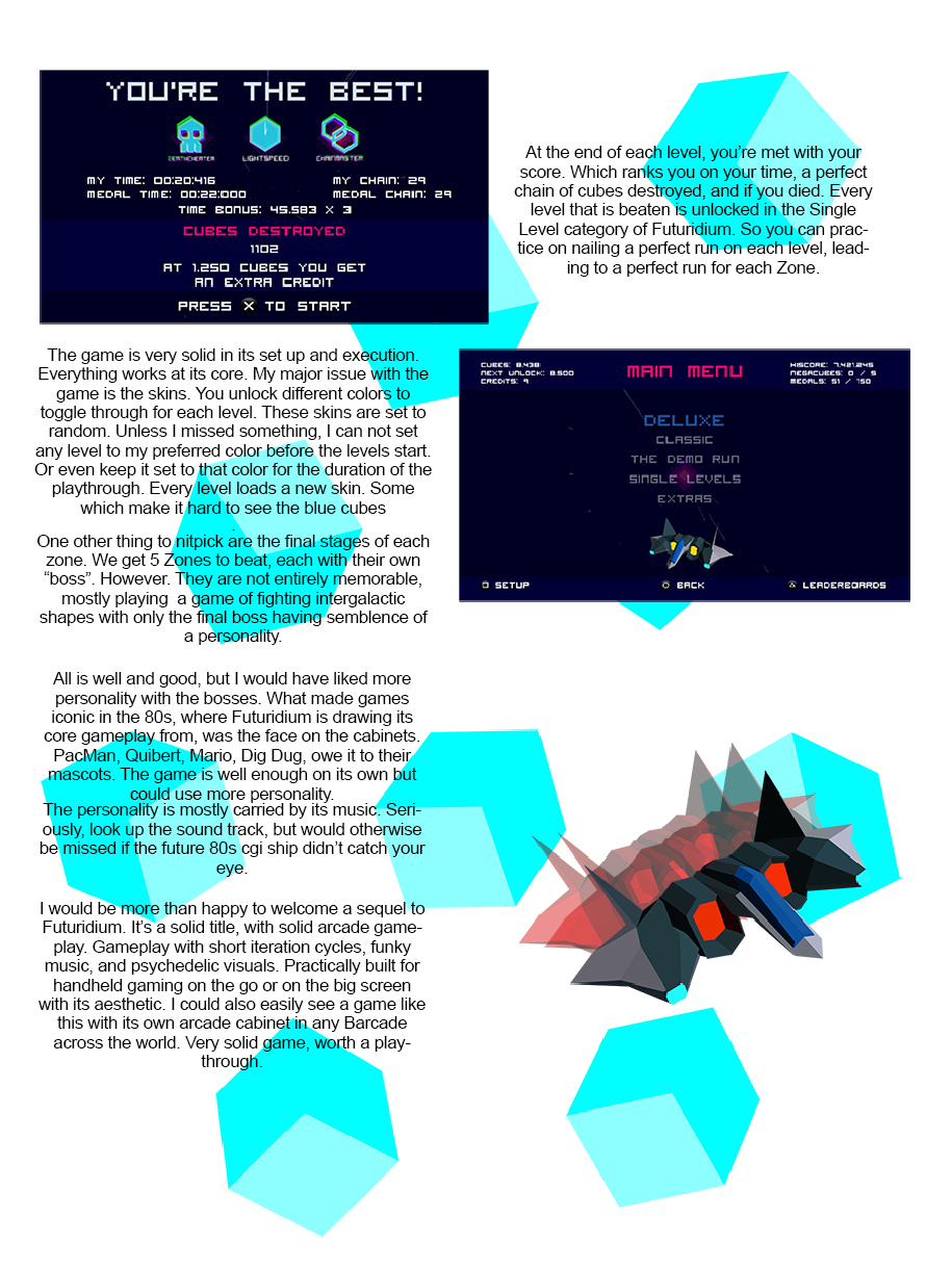 Futuridium PlayStation Vita game magazine review. Game Design.